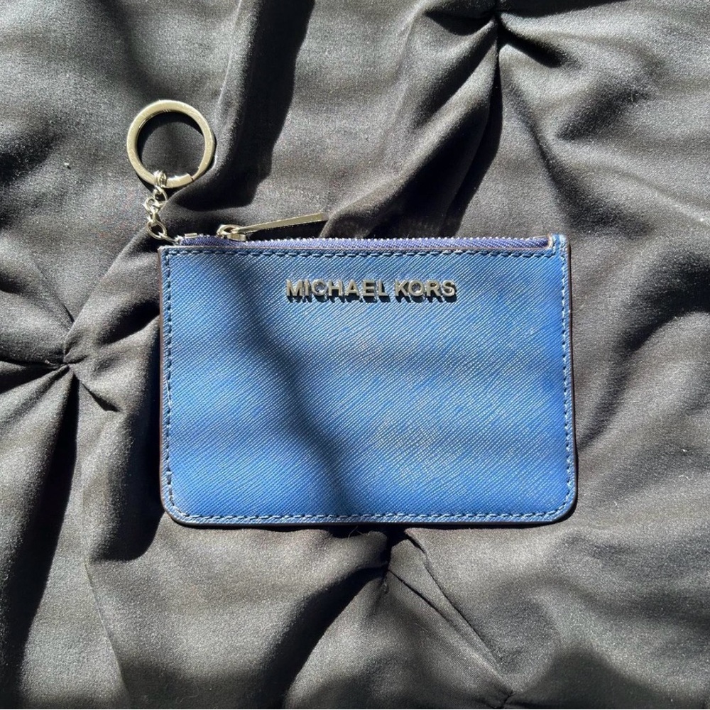 Michael Kors Blue Saffiano Leather Card Case Key Ring